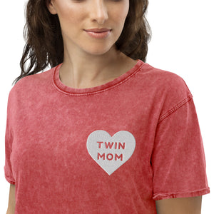 Twin Mom Heart Denim T-Shirt